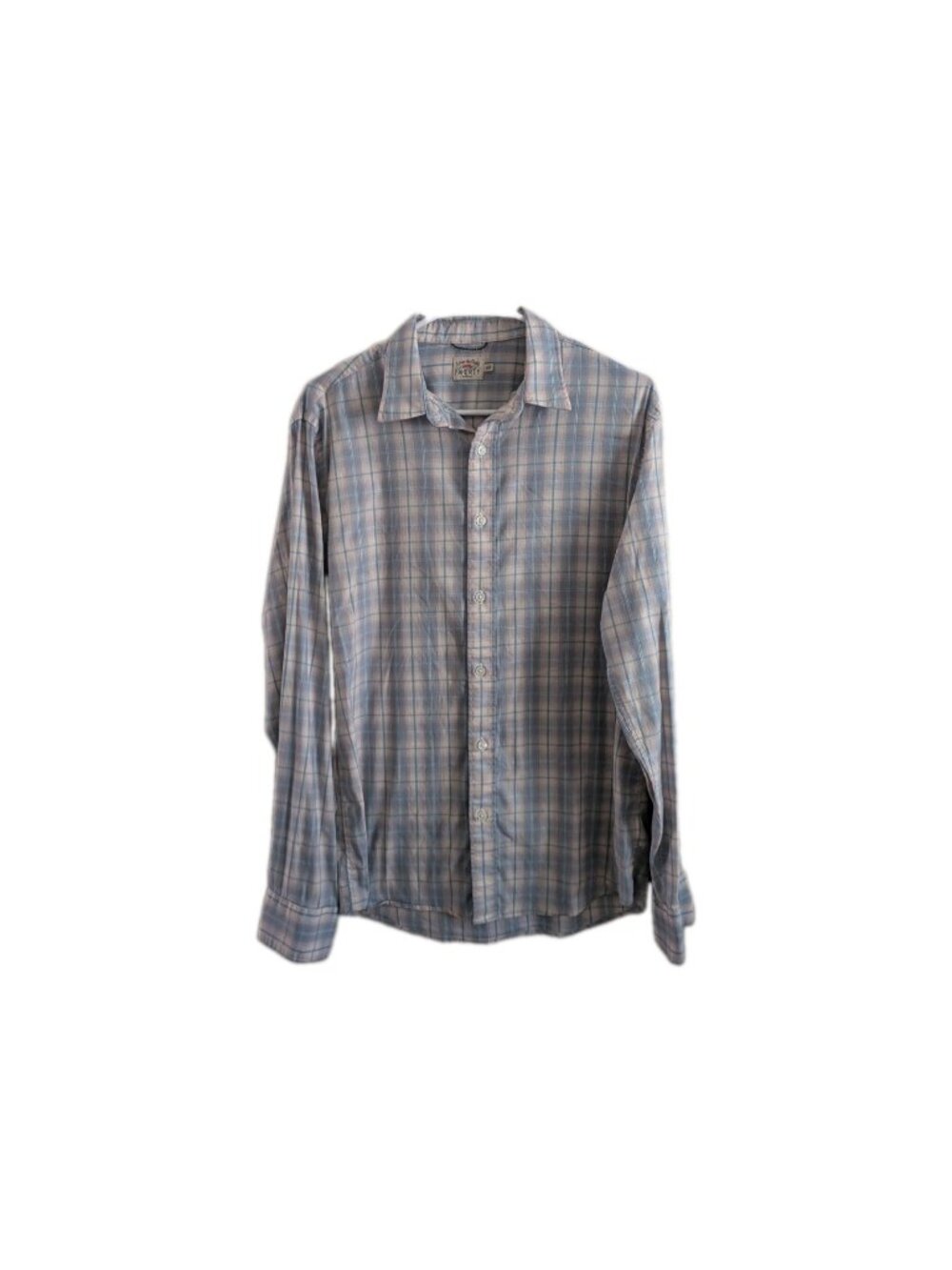 Faherty Mens Plaid Button Down Shirt Size Medium Blue Pink Stretch Long Sleeve